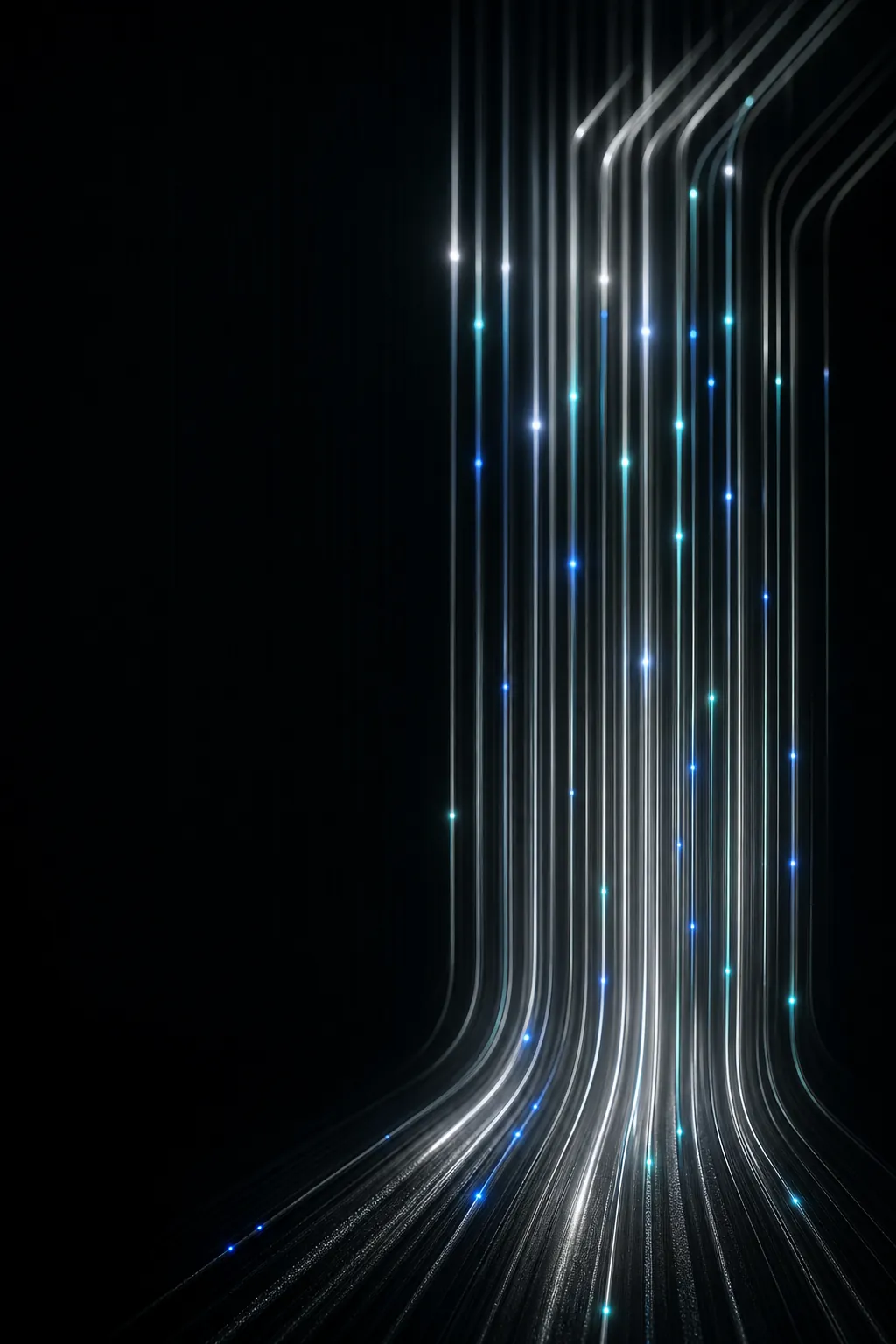Luminous signal paths moving through a private intelligence space