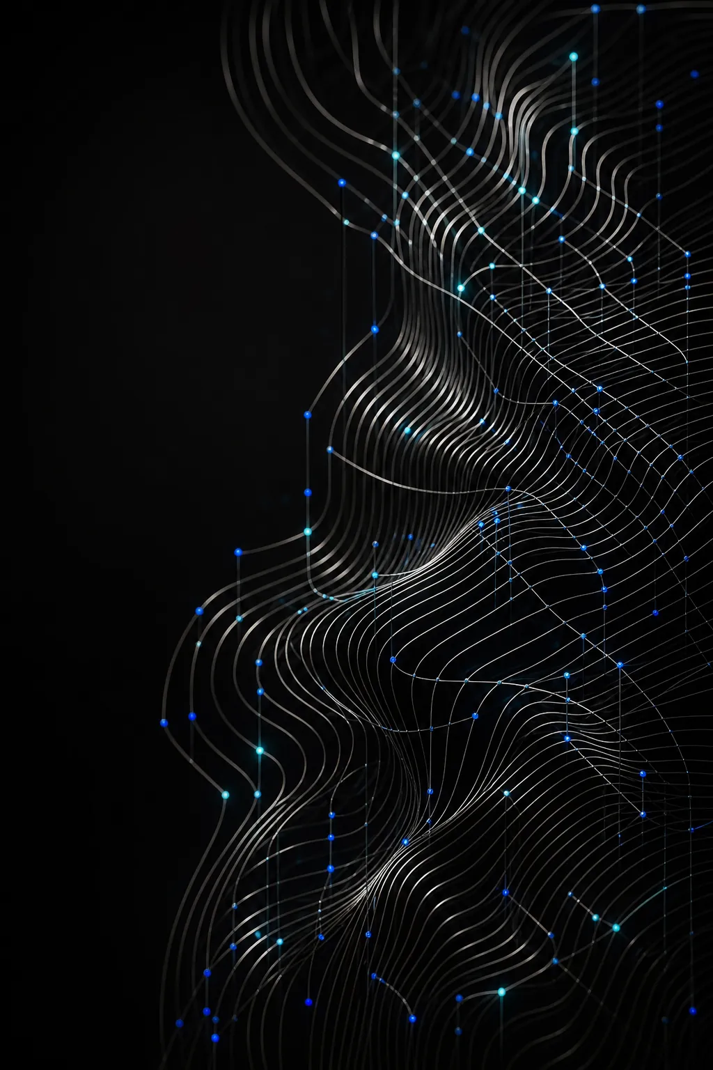 Abstract public identity nodes connected across a dark surface