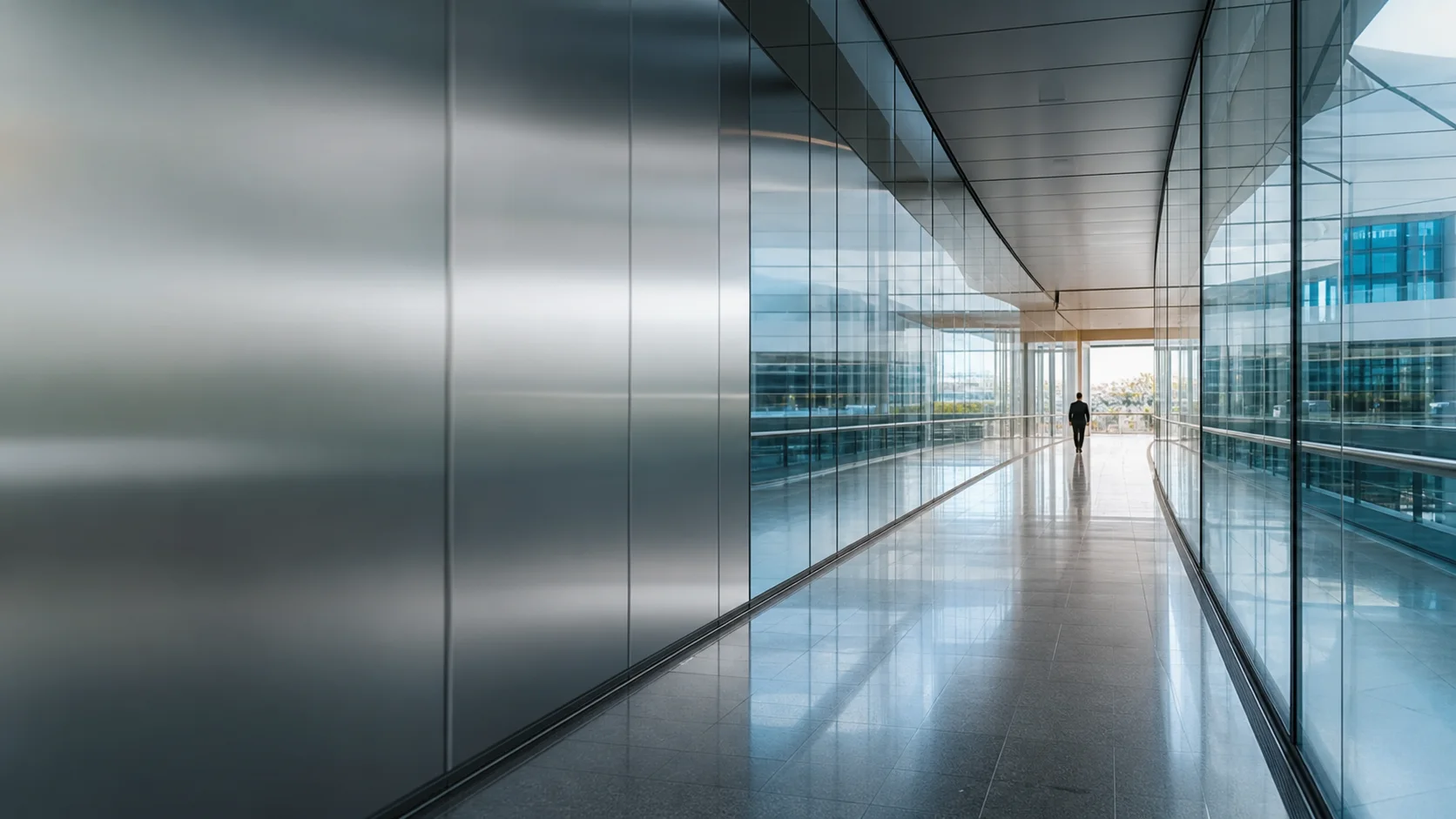 Bright modern corridor representing forward reputation momentum